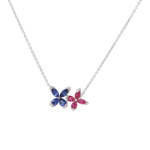JEWELRY Ruby Sapphire Diamond Necklace 18K White Gold