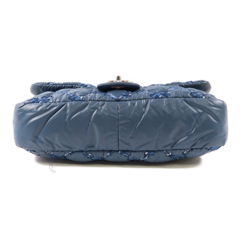 CHANEL CC SHW Chain Shoulder Handbag Nylon Blue