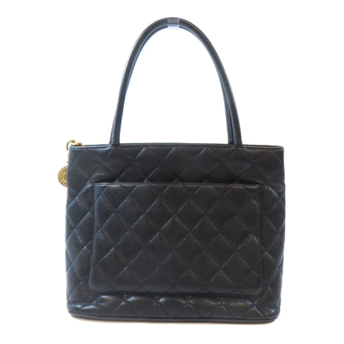 CHANEL Quilted CC Medallion Tote Bag Shoulder Bag Calfskin Leather Black