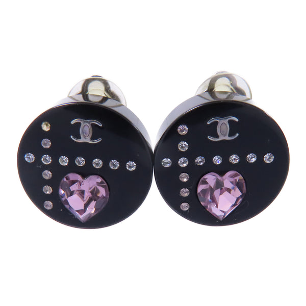 CHANEL CC Earrings Accessories PVC Metal Silver Black Pink