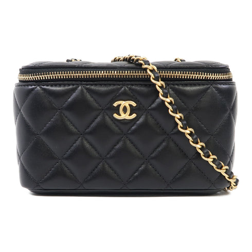 CHANEL Quilted CC GHW Vanity Case Chain Shoulder Bag Lambskin Leather Black v2