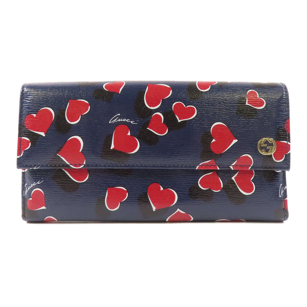 GUCCI GG GHW Long Wallet Calfskin Leather Blue/Red