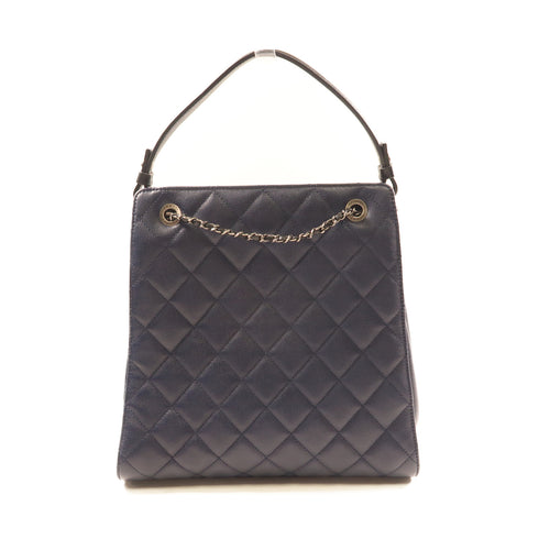 CHANEL CC GHW Bucket Bag 2Way Shoulder Hand Bag Calfskin Leather Blue