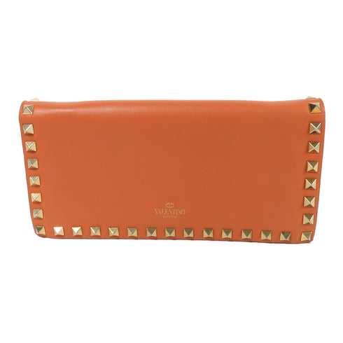 Valentino GHW Chain Shoulder Bag Calfskin Leather Orange Pink