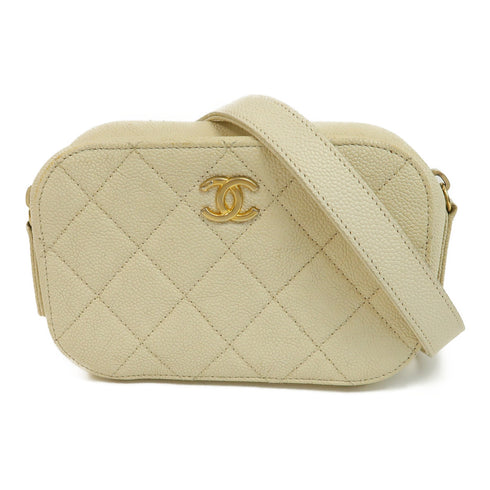 CHANEL Quilted CC GHW Shoulder Bag Chain Calfskin Leather White