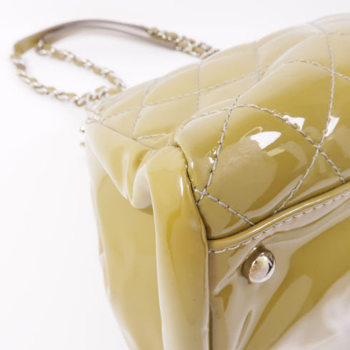 CHANEL CC SHW Chain Shoulder Bag Patent Leather Khaki
