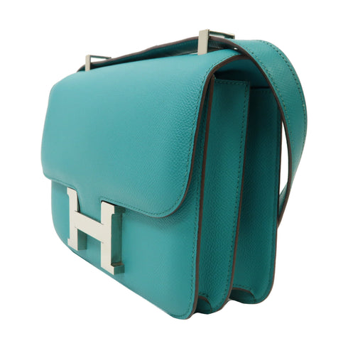 HERMES PHW Constance 24 Shoulder Bag Epsom Leather Bleu Paon