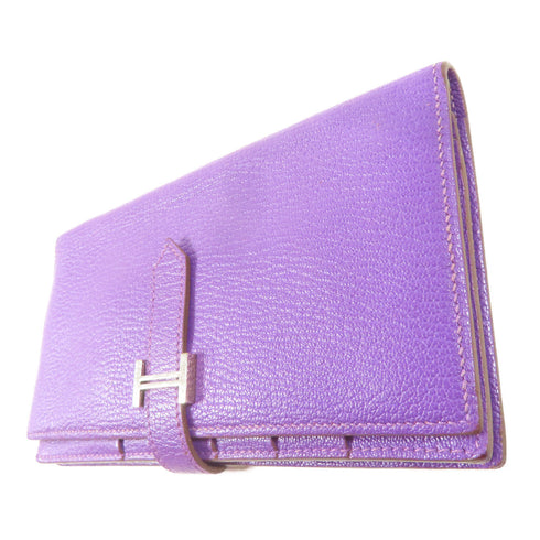 HERMES PHW Bearn W Snap Long Wallet Chevre Cyclamen/Purple