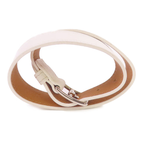 HERMES PHW Etriviere Bracelet Bangle Evercolor Leather White