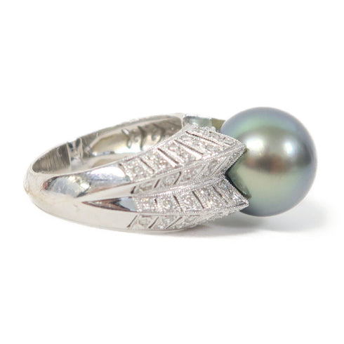 FINE JEWELRY Diamond Pearl Ring 18K White Gold US#6