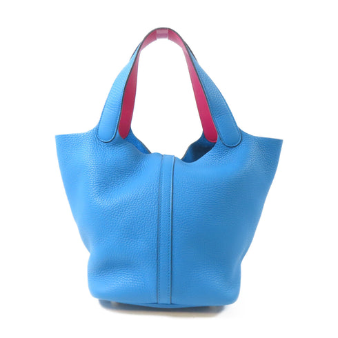 HERMES PHW Picotin MM Tote Bag Handbag Taurillon Clemence Leather Blue