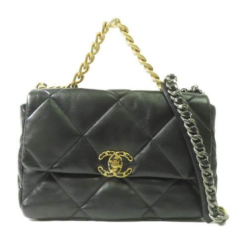 CHANEL CC Chanel 19 2 Way Shoulder Bag Handbag AS1162 Lambskin Leather Black