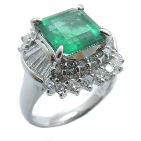 FINE JEWELRY 2.41ct Emerald 1.26ct Diamond Ring US#5.75 PT 850 Platinum