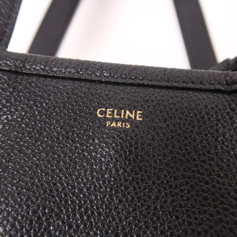 CELINE GHW Folded Cabas 2 Way Shoulder Bag Calfskin Leather Black