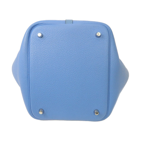 HERMES PHW Picotin MM Handbag Clemence Leather Blue v1