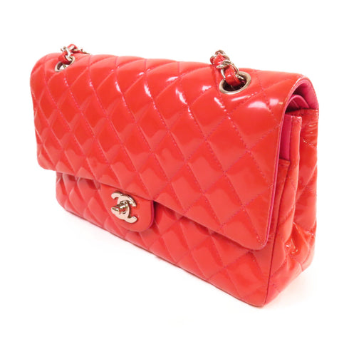 CHANEL Quilted CC SHW Classic 25 Chain Shoulder Bag Patent Leather Red Pink