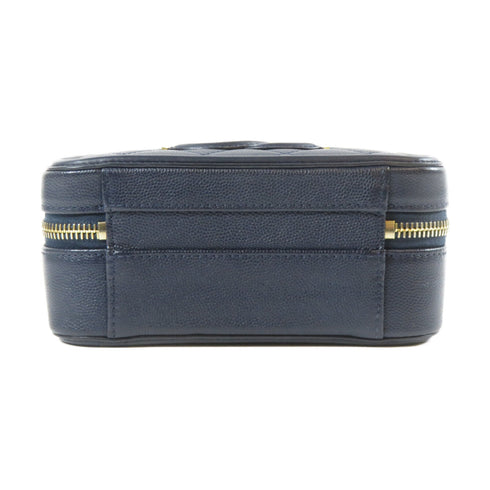 CHANEL CC GHW Quilted Vanity Case Shoulder Bag A93342 Caviar Leather Navy