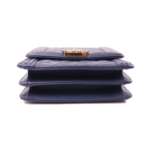 CHANEL CC GHW Le Boy Shoulder Bag Lambskin Leather Navy