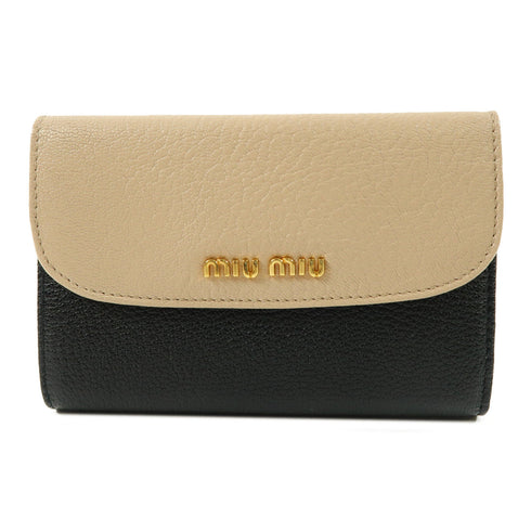 Miu Miu GHW Trifold Wallet 5ML225 Calfskin Leather Black Beige