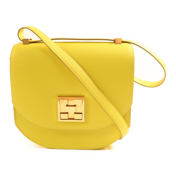 HERMES GHW Mosaique Shoulder Bag Veau Epsom Leather Lime Yellow