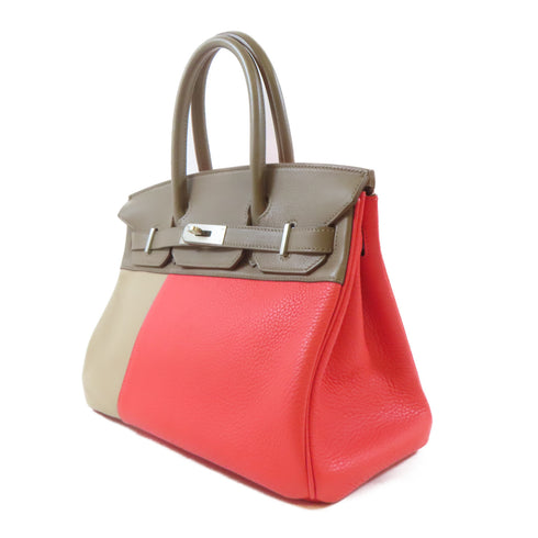 HERMES PHW Birkin 30 Handbag Swift Leather Rose Jaipur Etoupe Red Brown