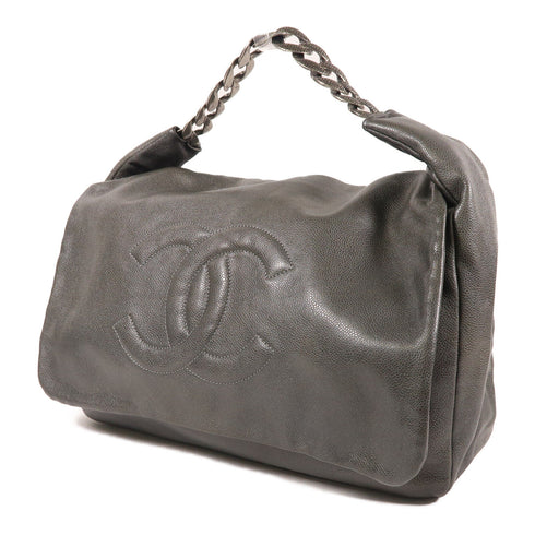CHANEL CC SHW Hand Bag Calfskin Leather Silver Grey