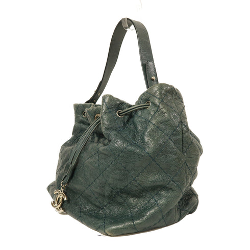 CHANEL CC SHW Shoulder Bag Calfskin Leather Green