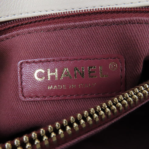 CHANEL Herringbone CC GHW 2 Way Chain Shoulder Bag Calfskin Leather Beige