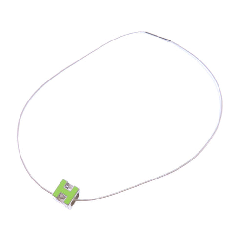HERMES Cube d'H (H Cube) Necklace Metal Green Silver Tone Color