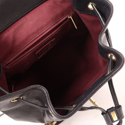 CHANEL CC GHW Backpack Rucksack Calfskin Leather Black v1