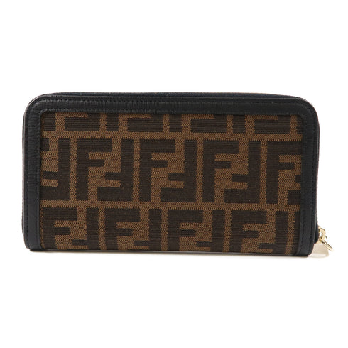 FENDI GHW Long Round Zipper Wallet 8M0024 Canvas Brown Black