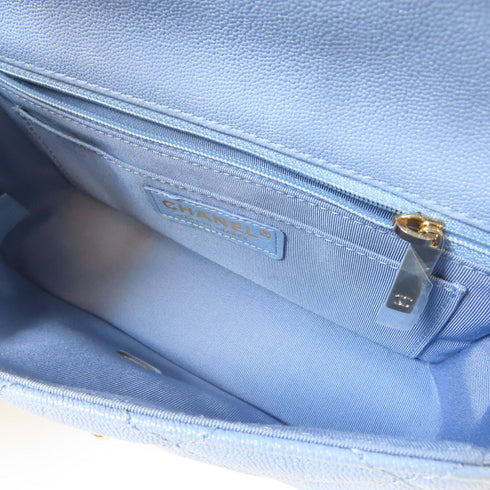 CHANEL Quilted CC GHW Chain Shoulder Bag AS2273 Caviar Leather Blue Beige