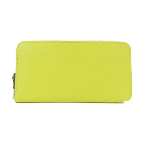 HERMES PHW Silk Zipper Long Round Wallet Veau Epsom Leather Yellow Lime