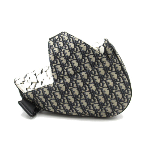 Christian Dior CD Saddle Bag Shoulder Bag Canvas Navy White