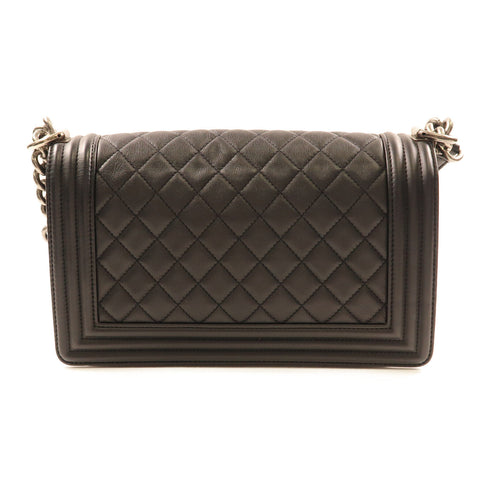 CHANEL CC Boy 25 Chain Shoulder Bag Calfskin Leather Black v1