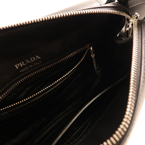 PRADA SHW Etiquette Bag Shoulder Bag Calfskin Leather 1BD123 Black