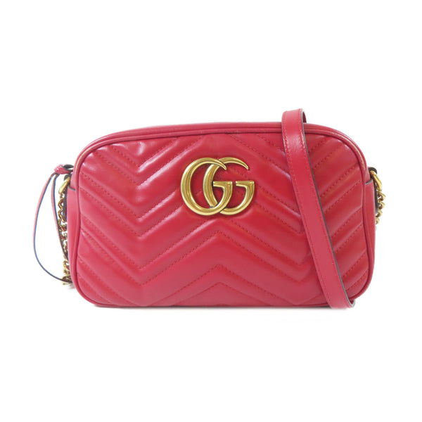 GUCCI GG GHW GG Marmont Small Shoulder Bag 447632 Calfskin Leather Red
