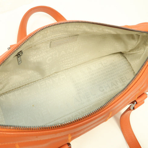 CHANEL CC SHW Boston Bag Handbag Caviar Leather Orange