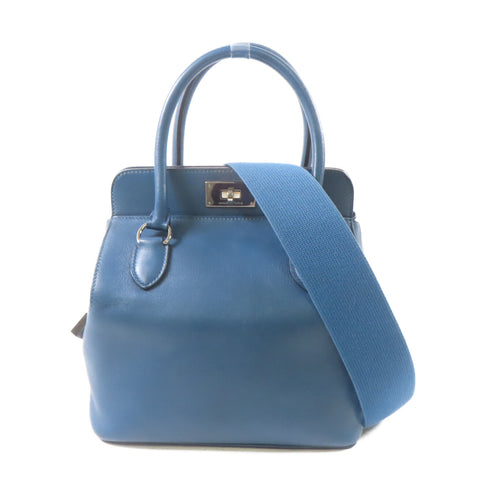 HERMES PHW Toolbox 2 Way Shoulder Handbag Swift Leather Bleu Agate Blue