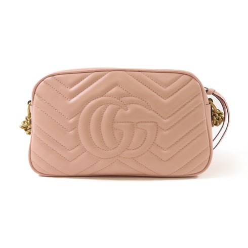 GUCCI GHW GG Marmont Shoulder Bag 447632 Calfskin Leather Pink