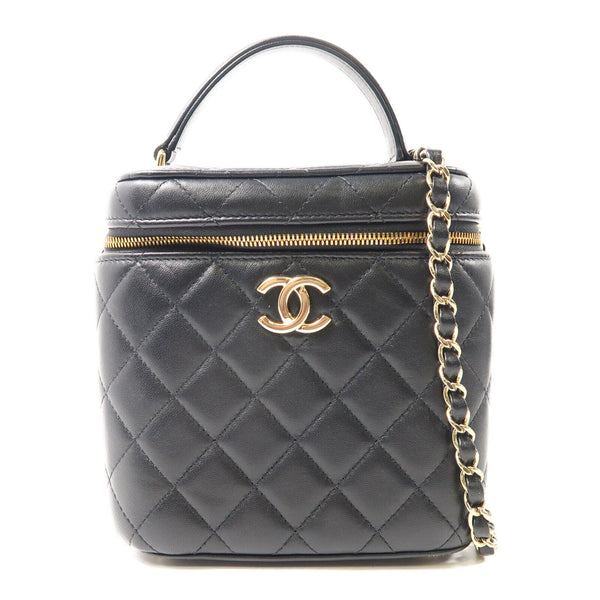 CHANEL Quilted CC GHW Vanity Chain Shoulder 2 Way Bag Lambskin Leather Black