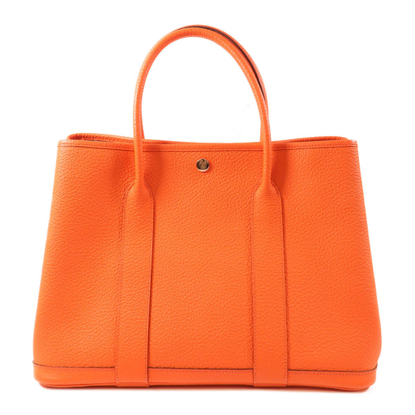 HERMES PHW Garden Party PM Tote Bag Shoulder Handbag Negonda Leather Orange