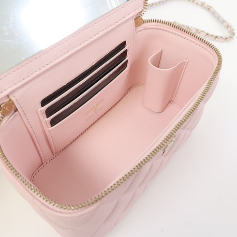 CHANEL Quilted CC GHW Chain Shoulder Bag Calfskin Leather Pink v1