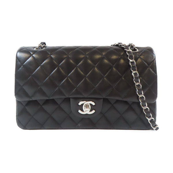 CHANEL Quilted CC SHW Classic Flap 25cm Chain Shoulder Bag A01112 Lambskin Black