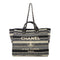 CHANEL CC SHW Deauville Tote Bag 2 Way Chain Shoulder Hand Bag Canvas Blue White