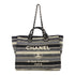 CHANEL CC SHW Deauville Tote Bag 2 Way Chain Shoulder Hand Bag Canvas Blue White
