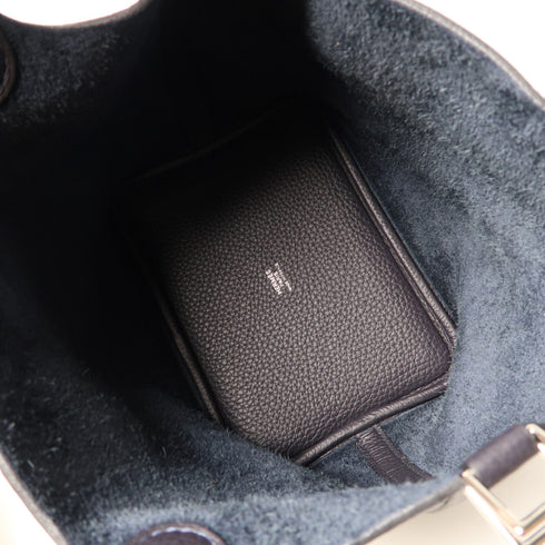HERMES PHW Picotin PM Handbag Gray Clemence Leather Dark Grey Caban