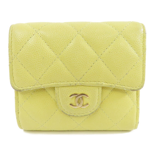 CHANEL Quilted CC GHW Wallet Calfskin Leather Yellow
