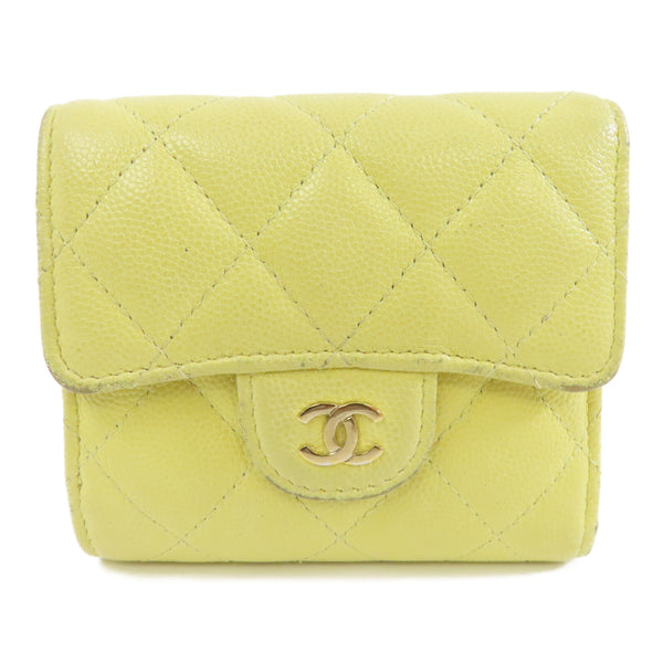 CHANEL Quilted CC GHW Wallet Calfskin Leather Yellow