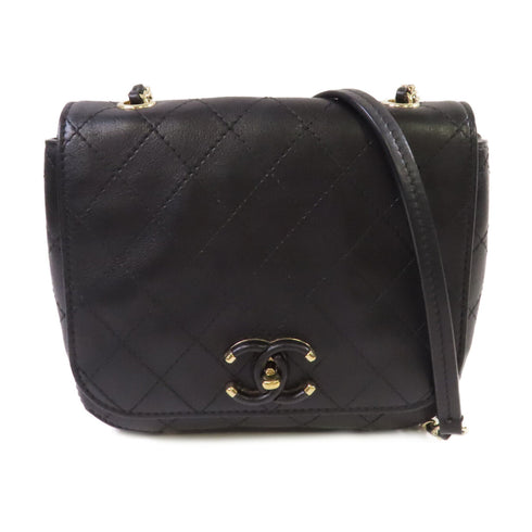 CHANEL Quilted GHW CC Chain Shoulder Bag Calfskin Leather Black